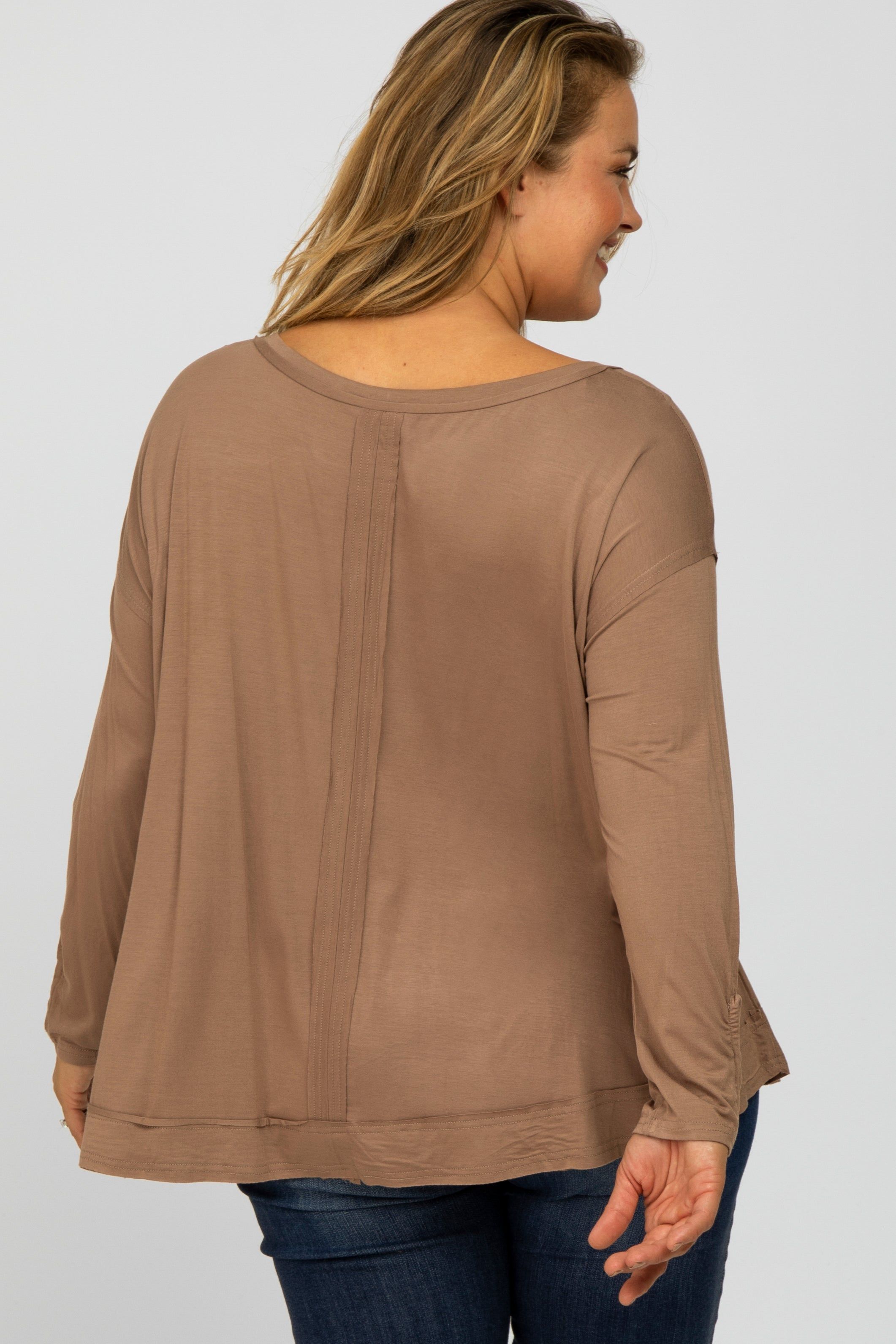 Mocha Button Accent Long Sleeve Maternity Plus Top sold by Pinkblush product image thumbnail 4