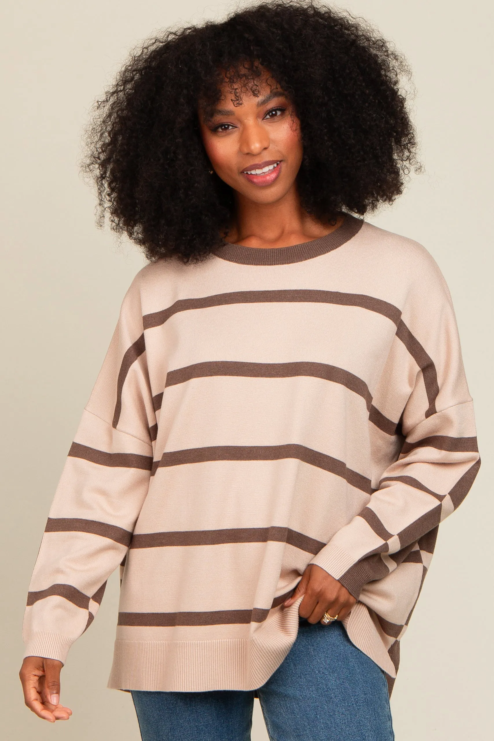 Beige Striped Knit Dolman Sleeve Top sold by Pinkblush product image thumbnail 5