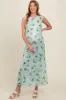 Light Blue Rose Print Ruched Mesh Maternity Dress sold by Pinkblush