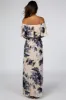 Taupe Navy Floral Off Shoulder Maxi Dress sold by Pinkblush