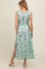 Light Blue Rose Print Ruched Mesh Maternity Dress sold by Pinkblush