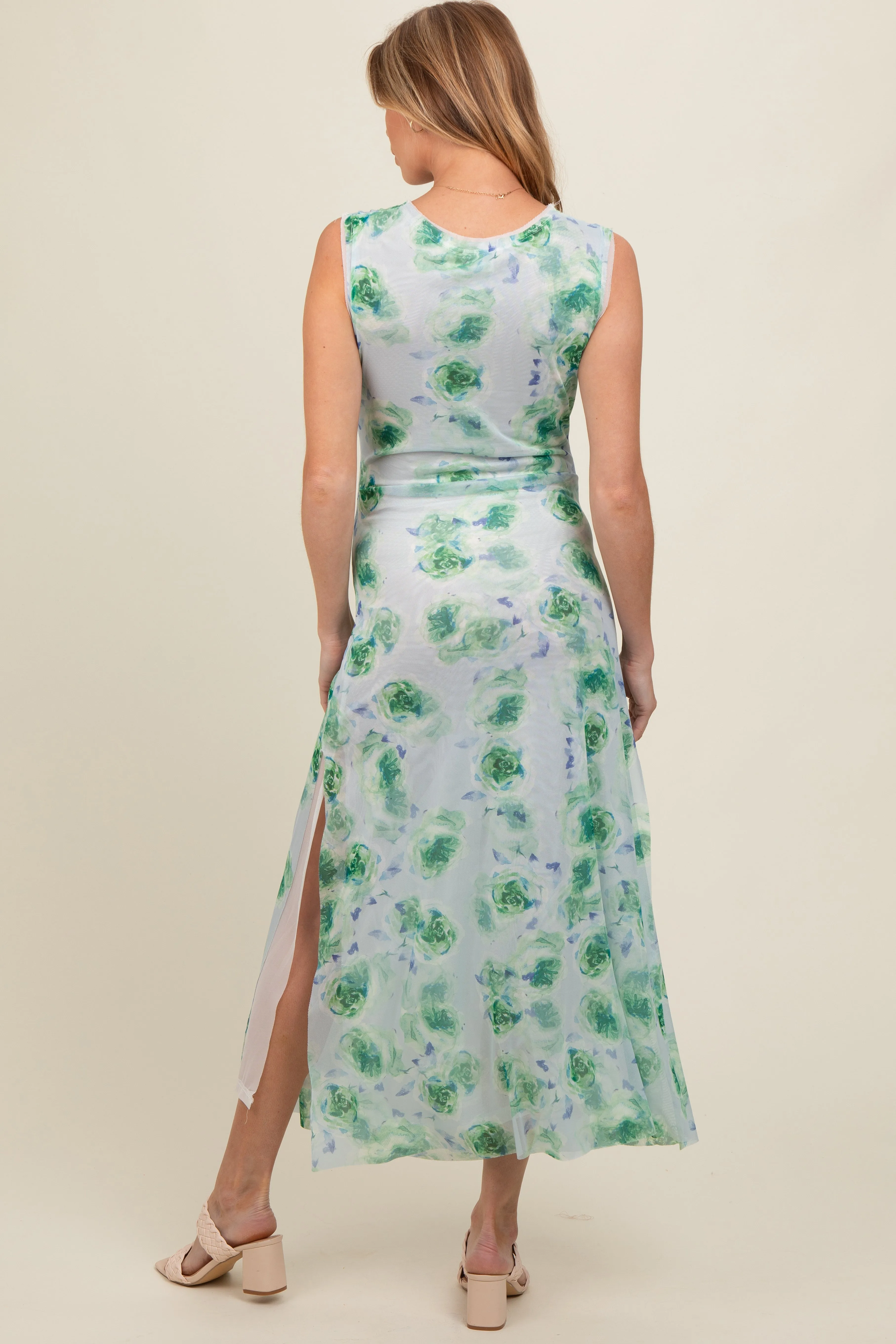 Light Blue Rose Print Ruched Mesh Maternity Dress sold by Pinkblush product image thumbnail 2