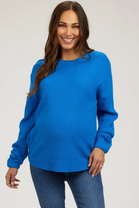 Royal Blue Knit Pullover Maternity Sweater sold by Pinkblush