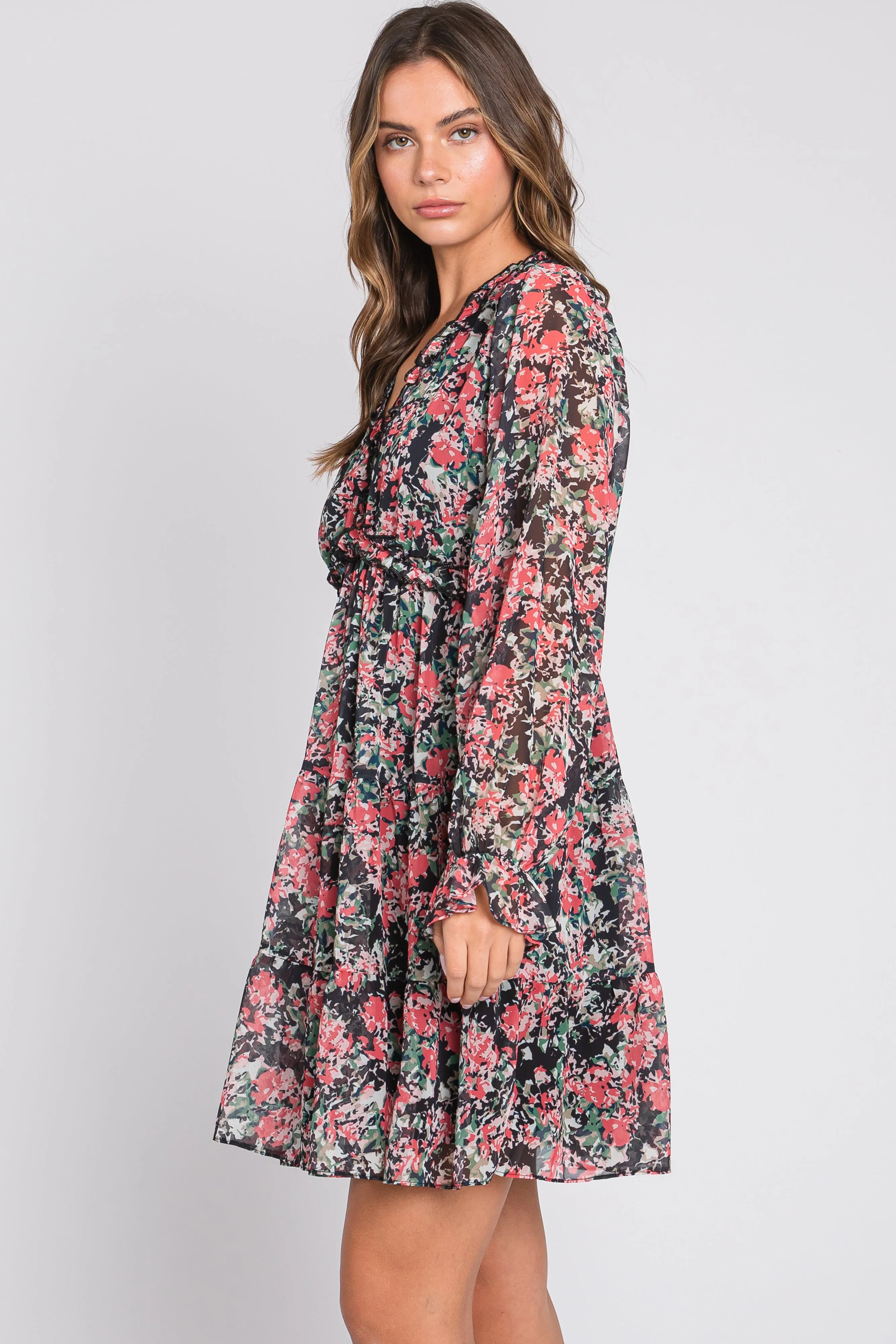 Black Floral Ruffle Accent Dress sold by Pinkblush product image thumbnail 2