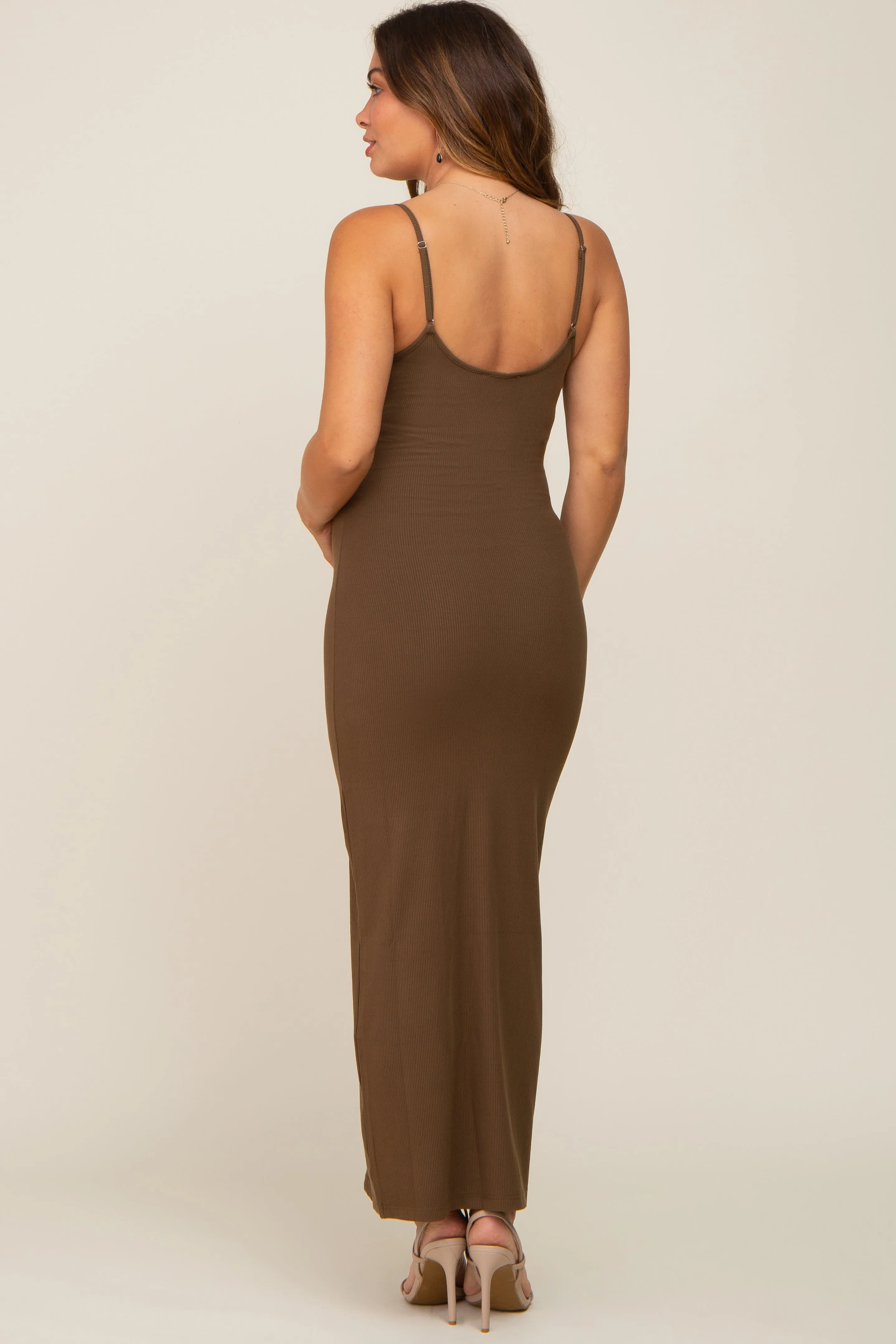 Olive Ribbed Basic Maternity Midi Dress sold by Pinkblush product image thumbnail 3