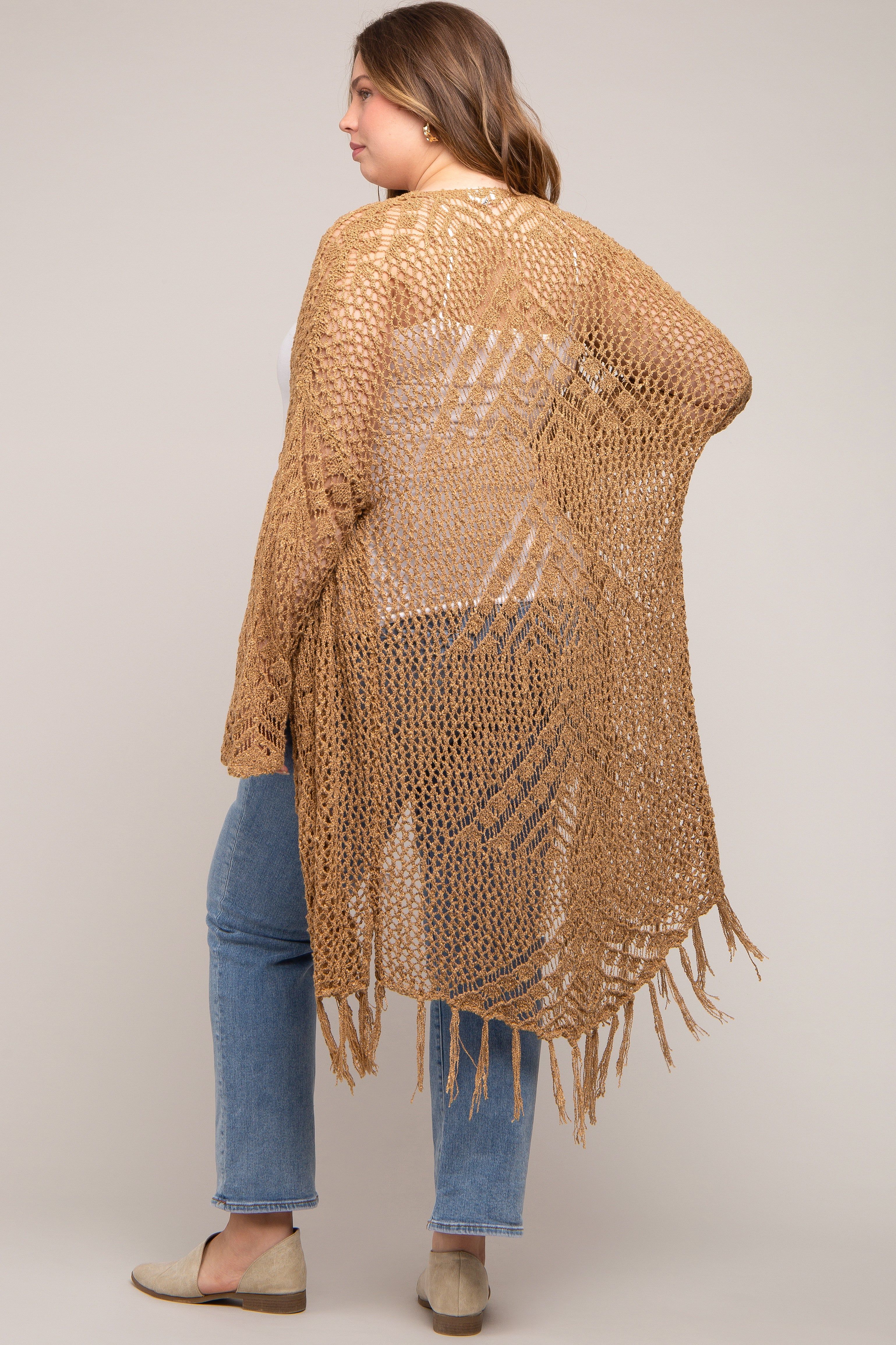 Gold Crochet Fringe Hem Maternity Plus Cardigan sold by Pinkblush product image thumbnail 4