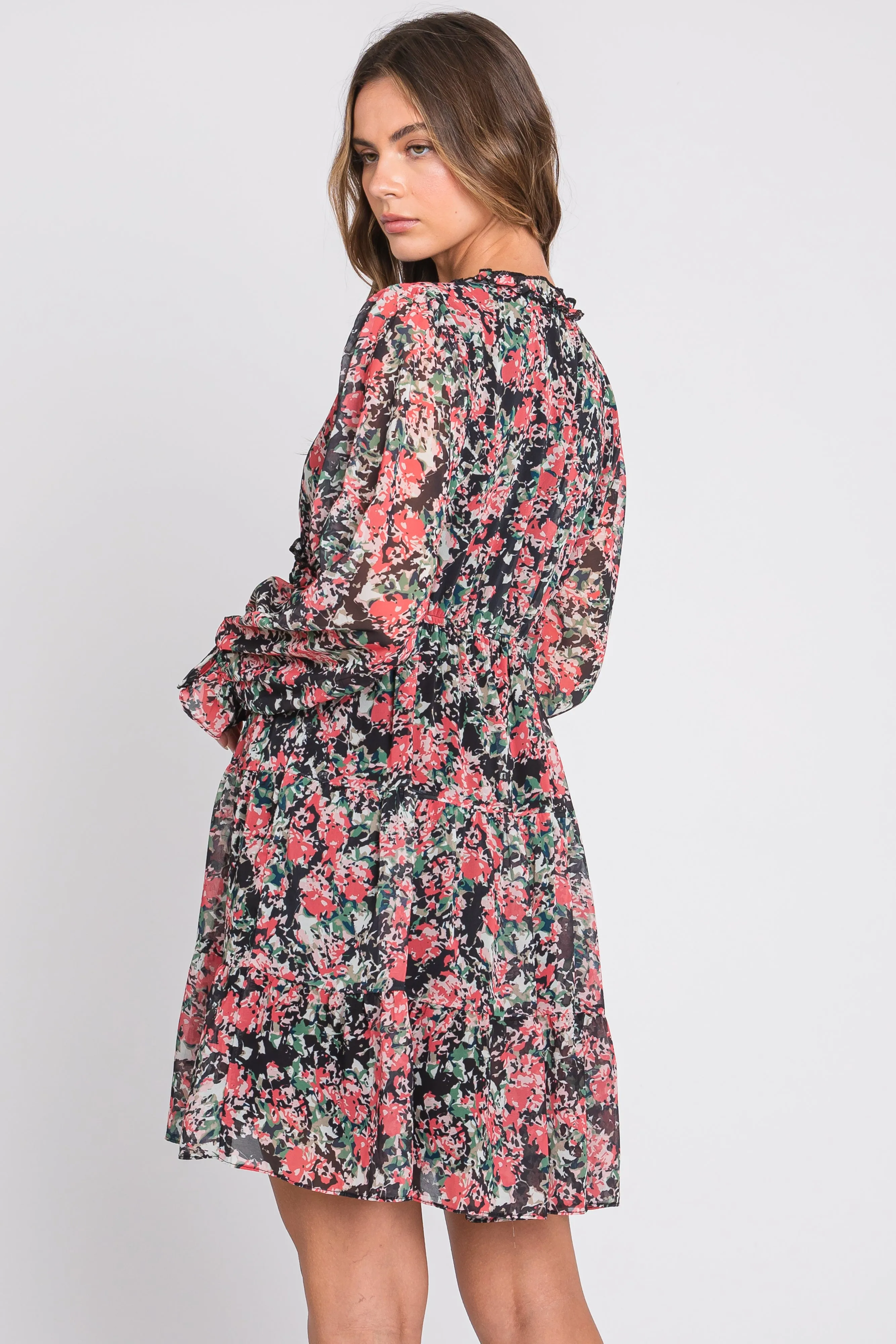 Black Floral Ruffle Accent Dress sold by Pinkblush product image thumbnail 3