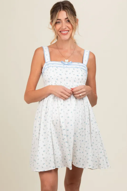 Blue Floral Bow Detail Maternity Mini Dress sold by Pinkblush
