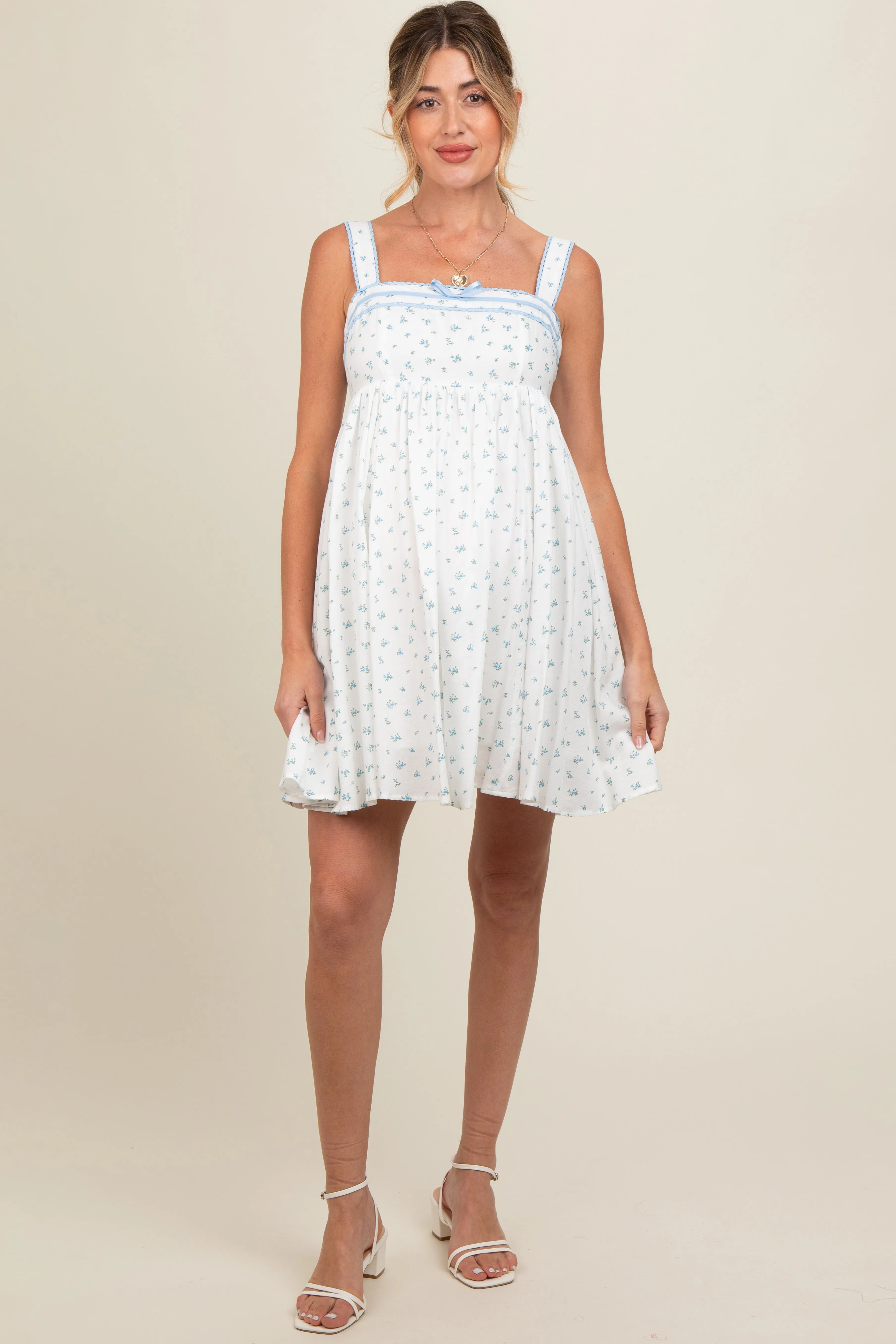 Blue Floral Bow Detail Maternity Mini Dress sold by Pinkblush product image thumbnail 2
