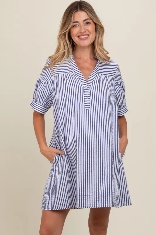 Navy Striped Maternity Shirt Dress sold by Pinkblush