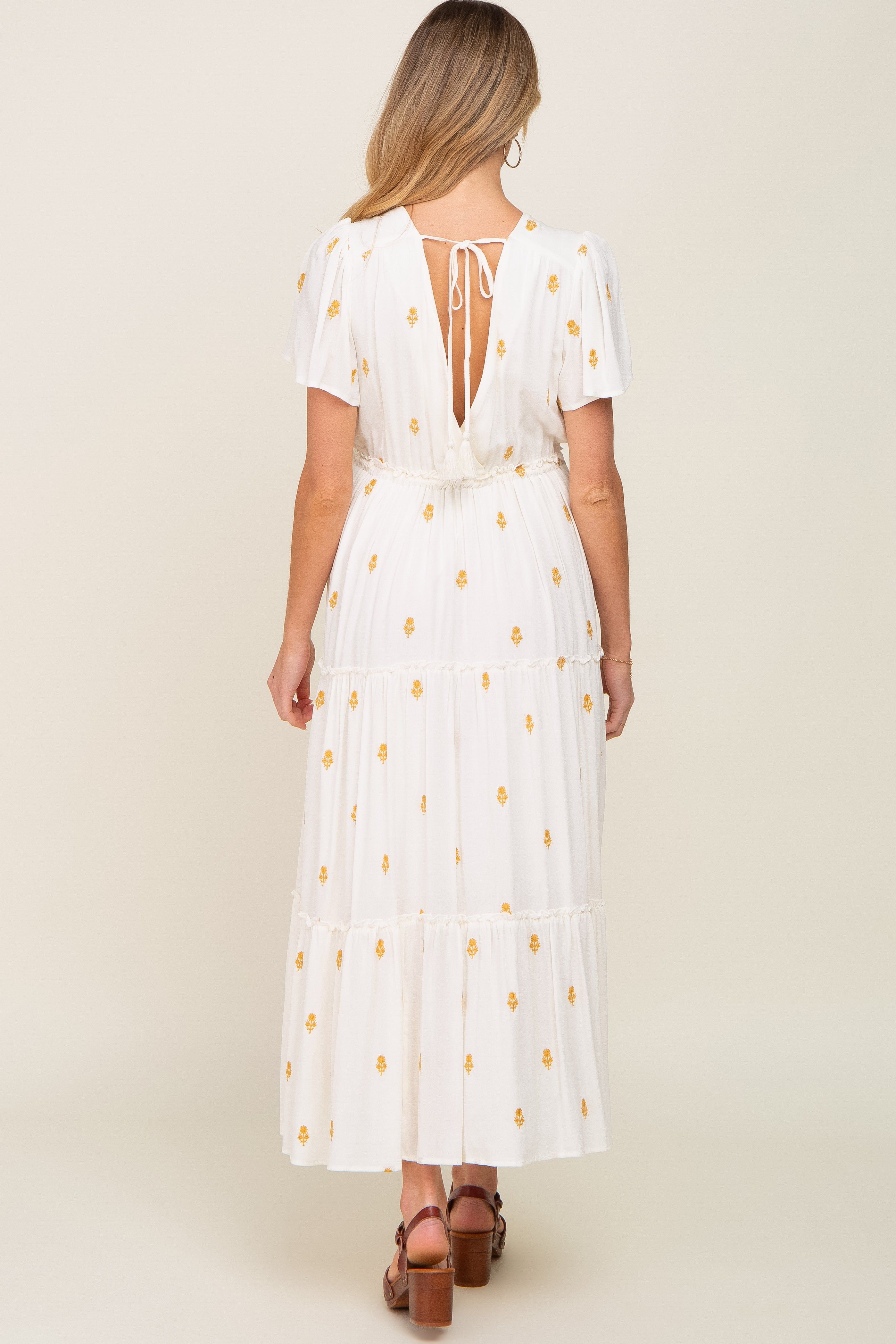Cream Floral Embroidered Tiered Maternity Maxi Dress sold by Pinkblush product image thumbnail 3