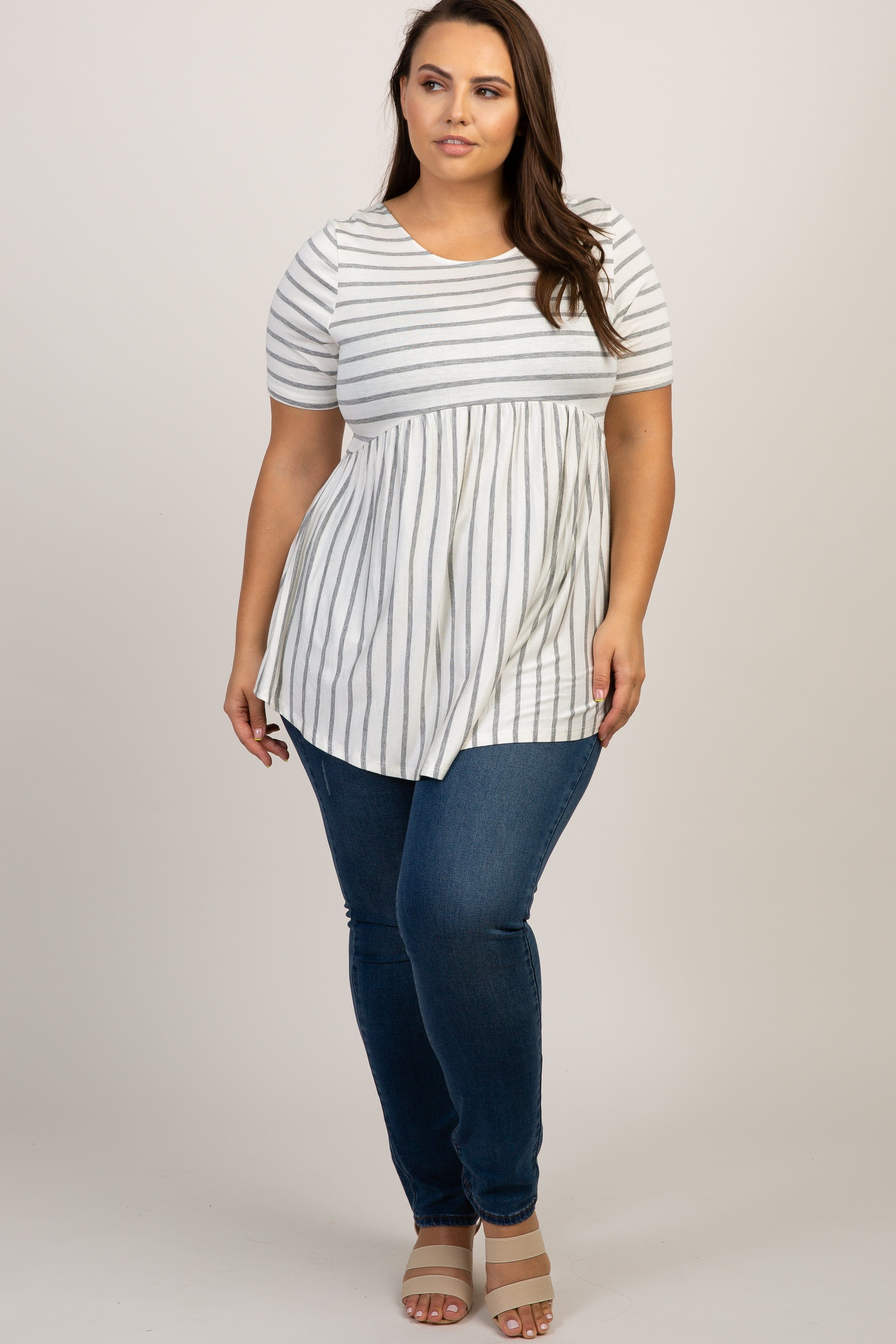 PinkBlush Grey Striped Crisscross Peplum Plus Top sold by Pinkblush product image thumbnail 4