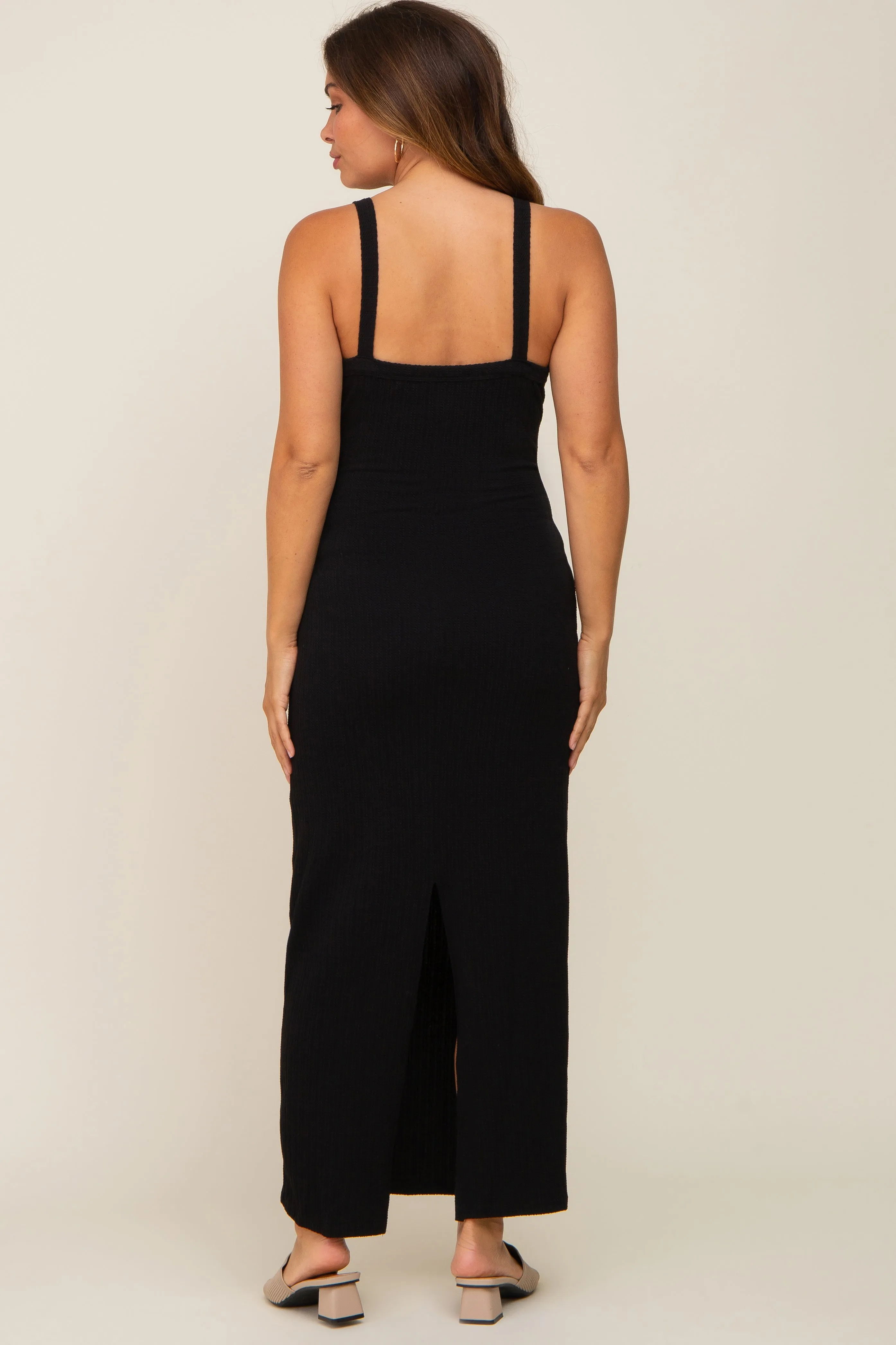 Black Sleeveless Ribbed Maternity Maxi Dress sold by Pinkblush product image thumbnail 3