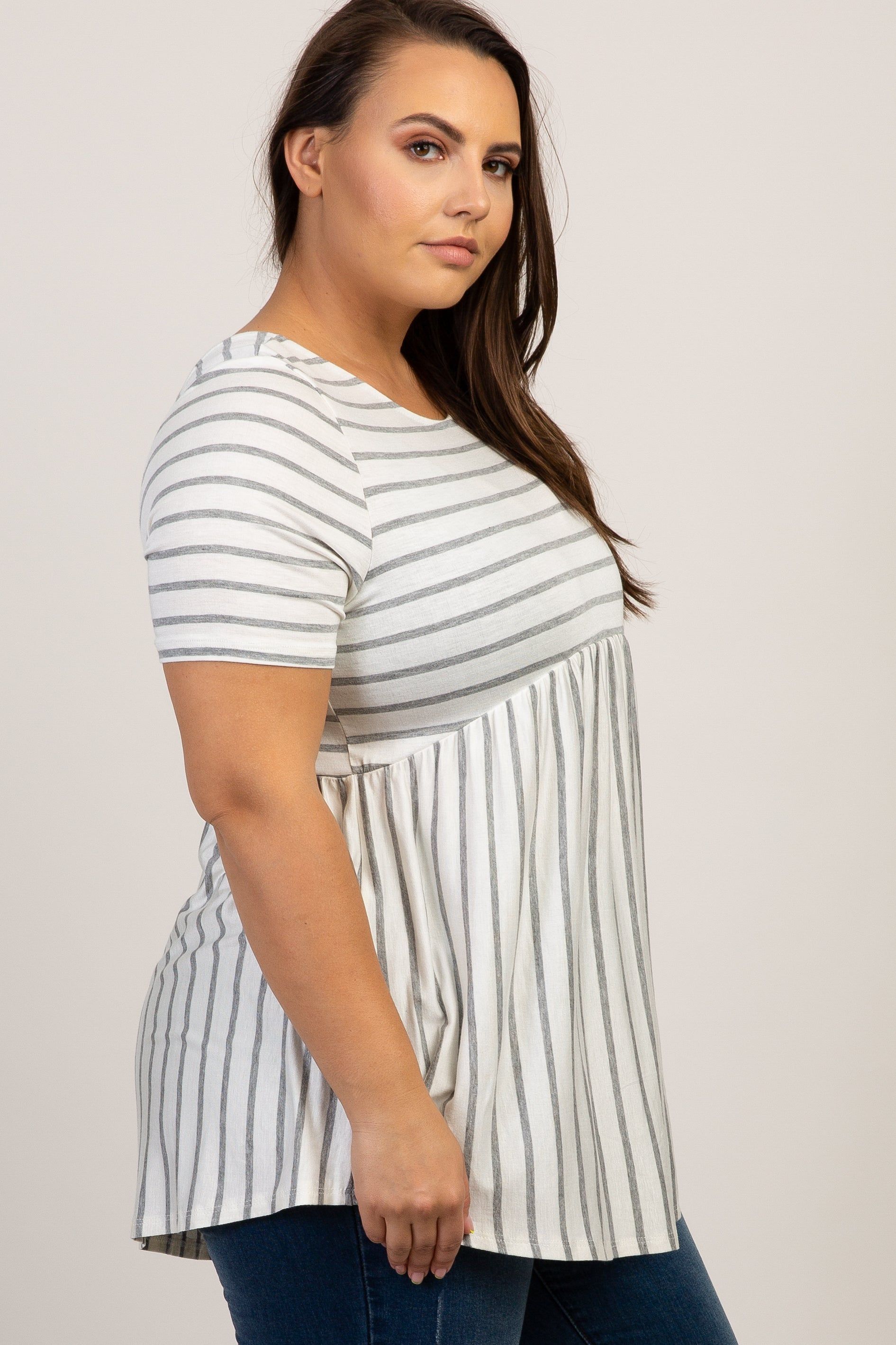 PinkBlush Grey Striped Crisscross Peplum Plus Top sold by Pinkblush product image thumbnail 2