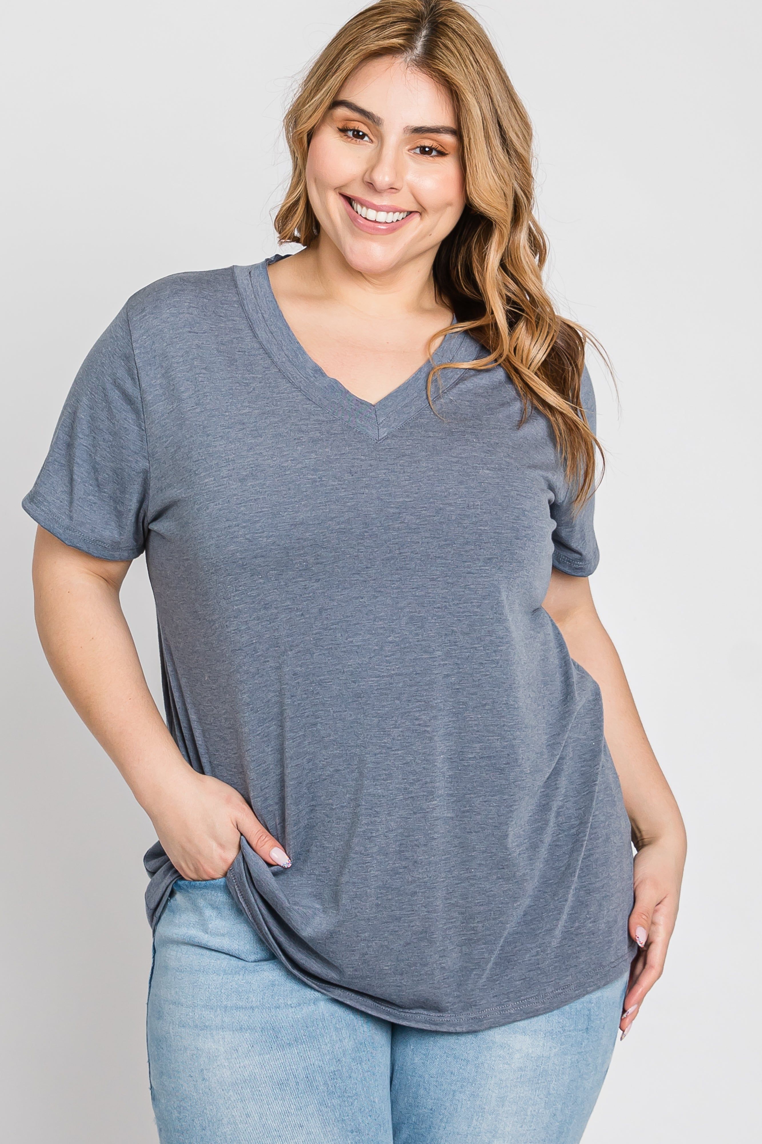 Charcoal Heathered V-Neck Plus Maternity Top sold by Pinkblush product image thumbnail 5