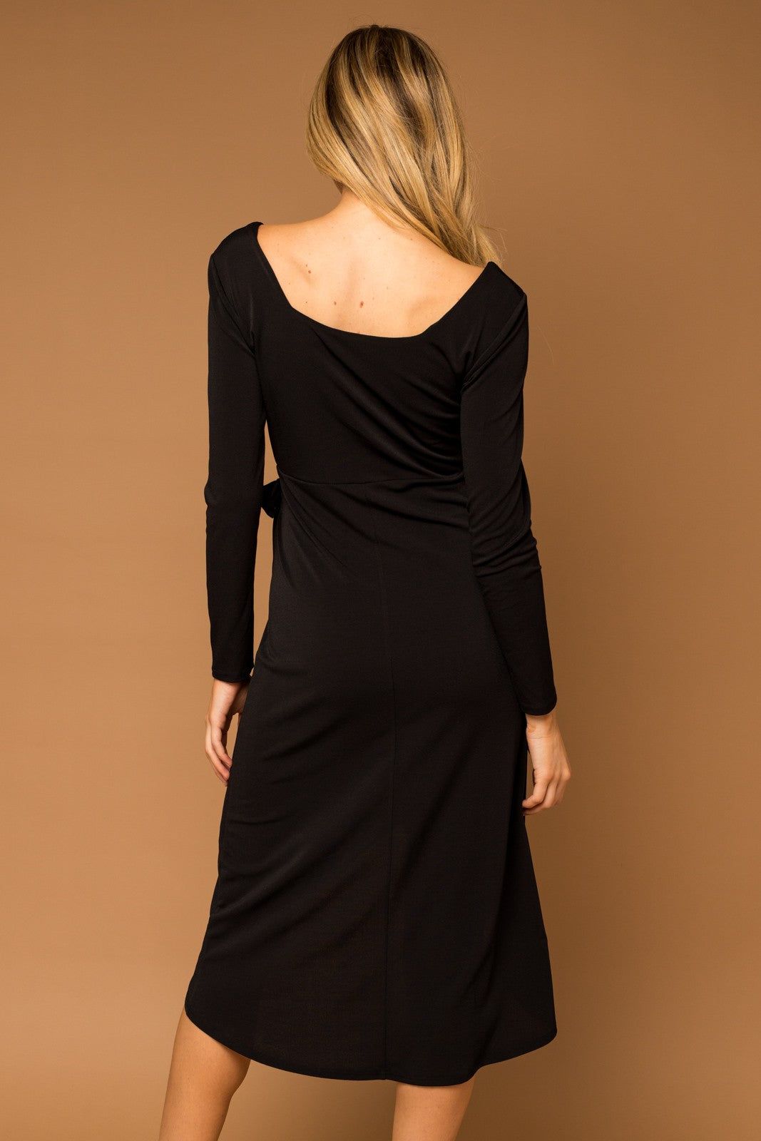 Black Long Sleeve Side Tie Midi Dress sold by Pinkblush product image thumbnail 4