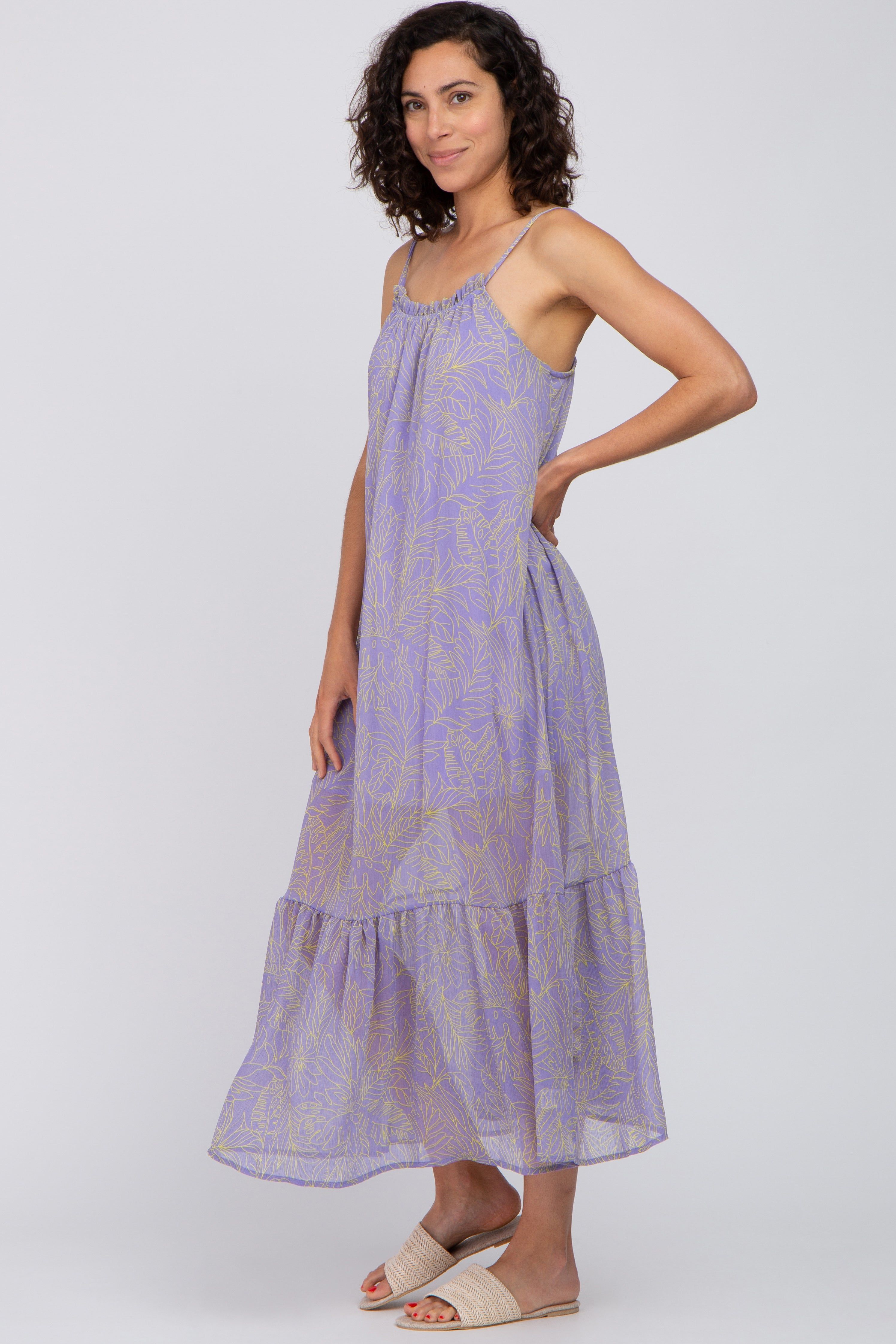 Lavender Chiffon Tropical Leaf Maxi Dress sold by Pinkblush product image thumbnail 2