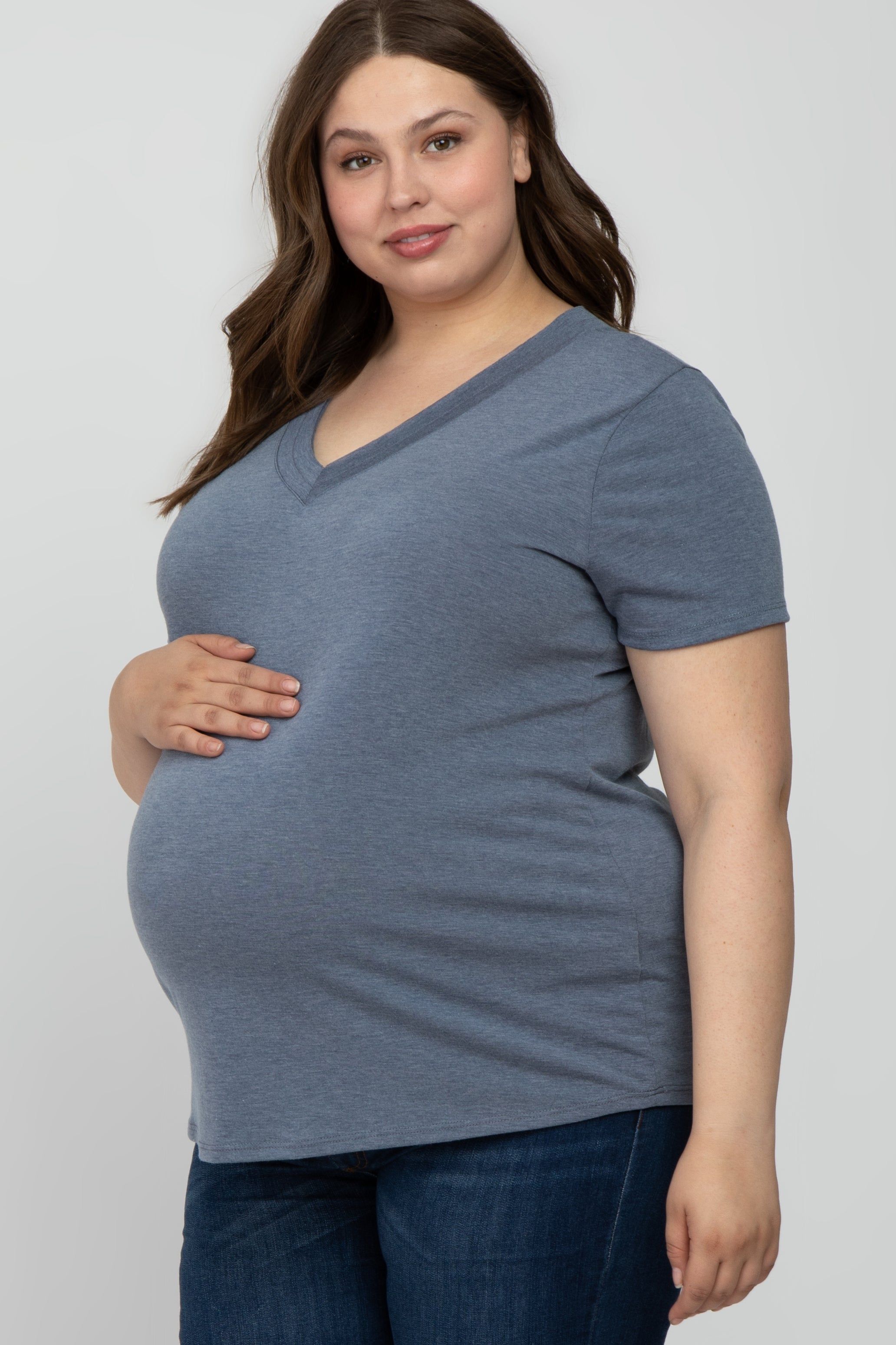 Charcoal Heathered V-Neck Plus Maternity Top sold by Pinkblush product image thumbnail 3