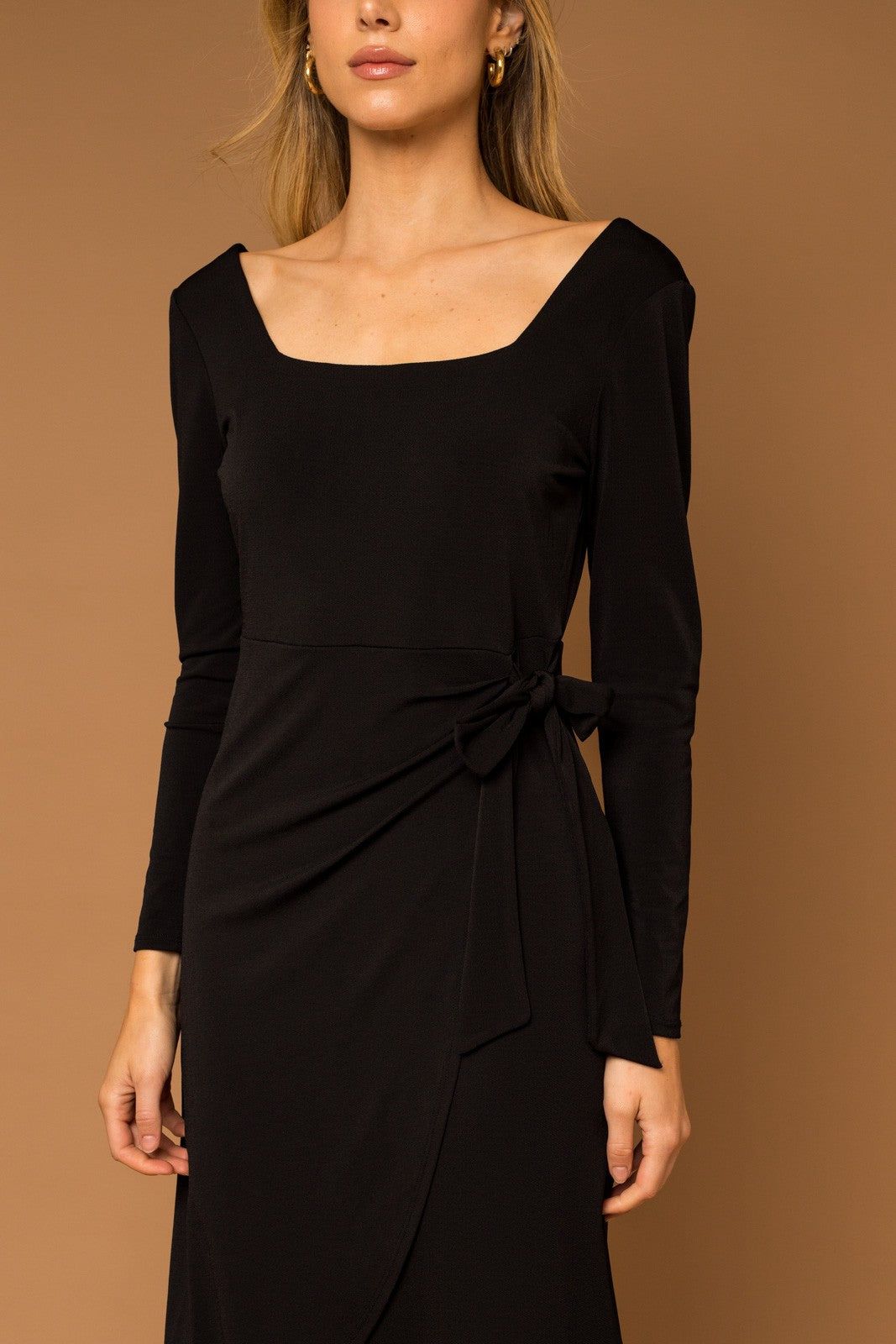 Black Long Sleeve Side Tie Midi Dress sold by Pinkblush product image thumbnail 5