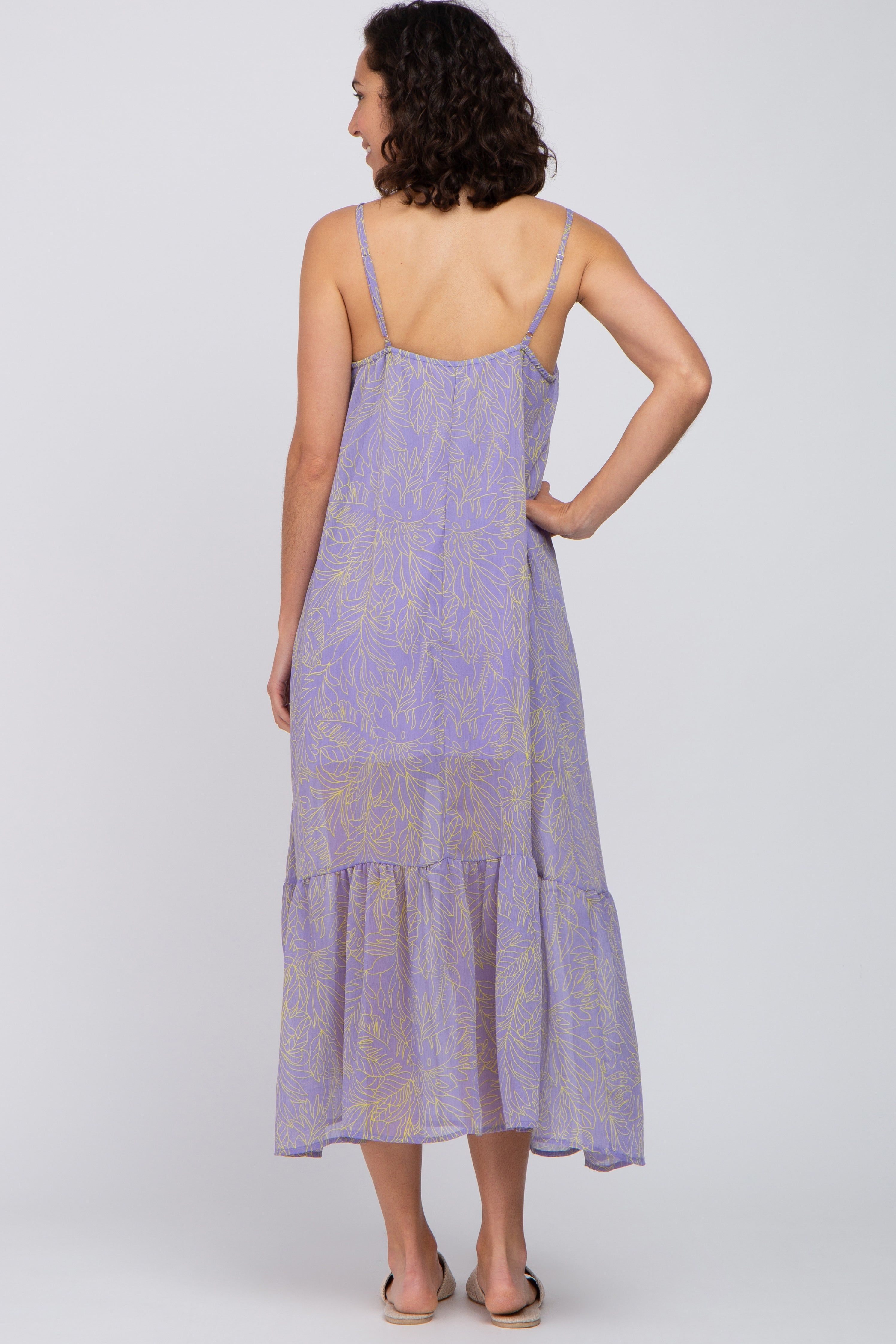Lavender Chiffon Tropical Leaf Maxi Dress sold by Pinkblush product image thumbnail 3