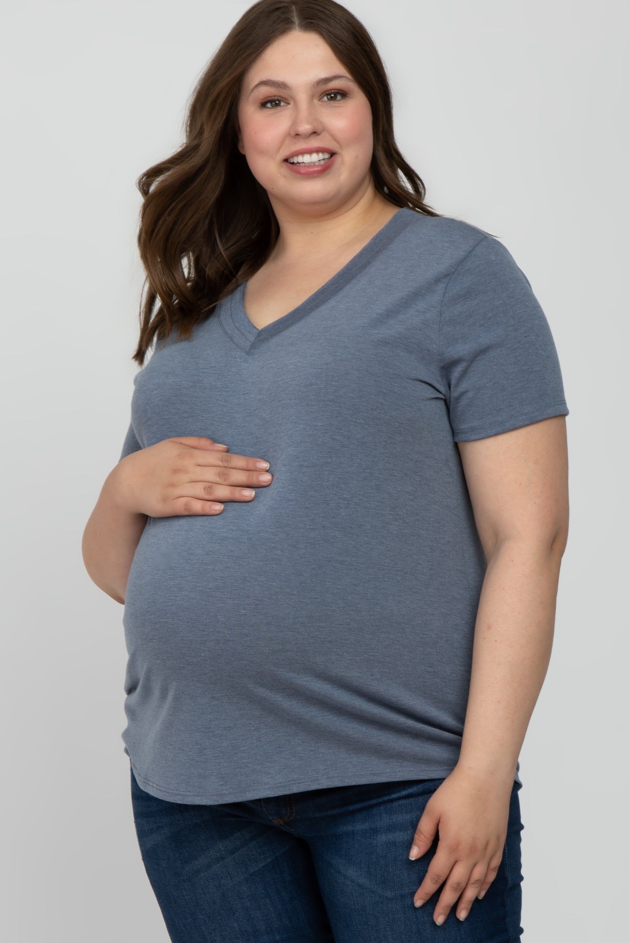 Charcoal Heathered V-Neck Plus Maternity Top sold by Pinkblush
