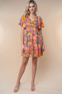 Olive Leaf Print Smocked V-Neck Dress sold by Pinkblush