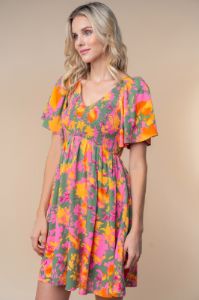 Olive Leaf Print Smocked V-Neck Dress sold by Pinkblush