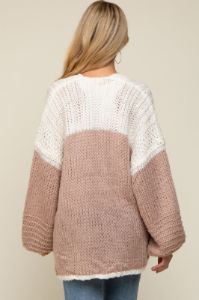 Mauve Color Blocked Chunky Knit Oversized Maternity Cardigan sold by Pinkblush