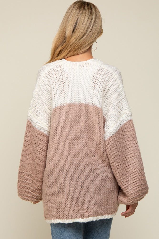 Mauve Color Blocked Chunky Knit Oversized Maternity Cardigan sold by Pinkblush product image thumbnail 3