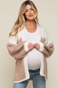 Mauve Color Blocked Chunky Knit Oversized Maternity Cardigan sold by Pinkblush