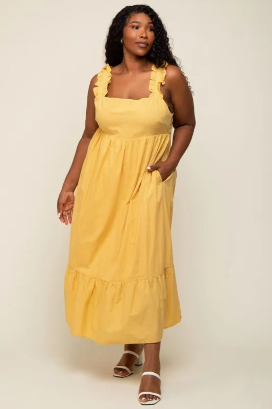 Yellow Ruffle Strap Back Tie Plus Midi Dress sold by Pinkblush