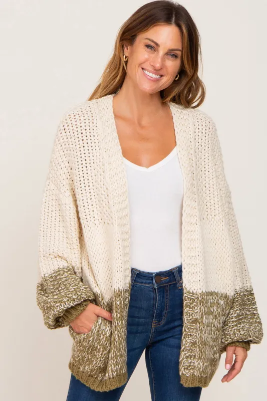 Olive Open Knit Color Block Cardigan sold by Pinkblush