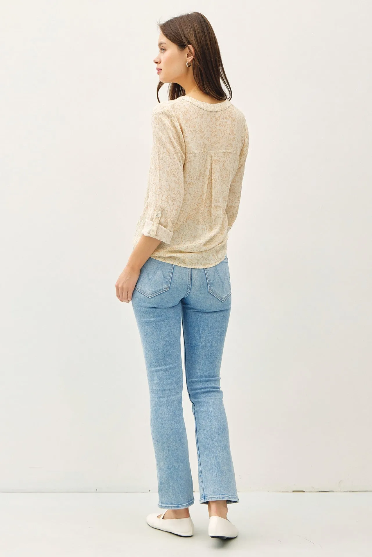 Beige Rose V-Neck Roll Tap Long Sleeve Tie Knot Shirt sold by Pinkblush product image thumbnail 3