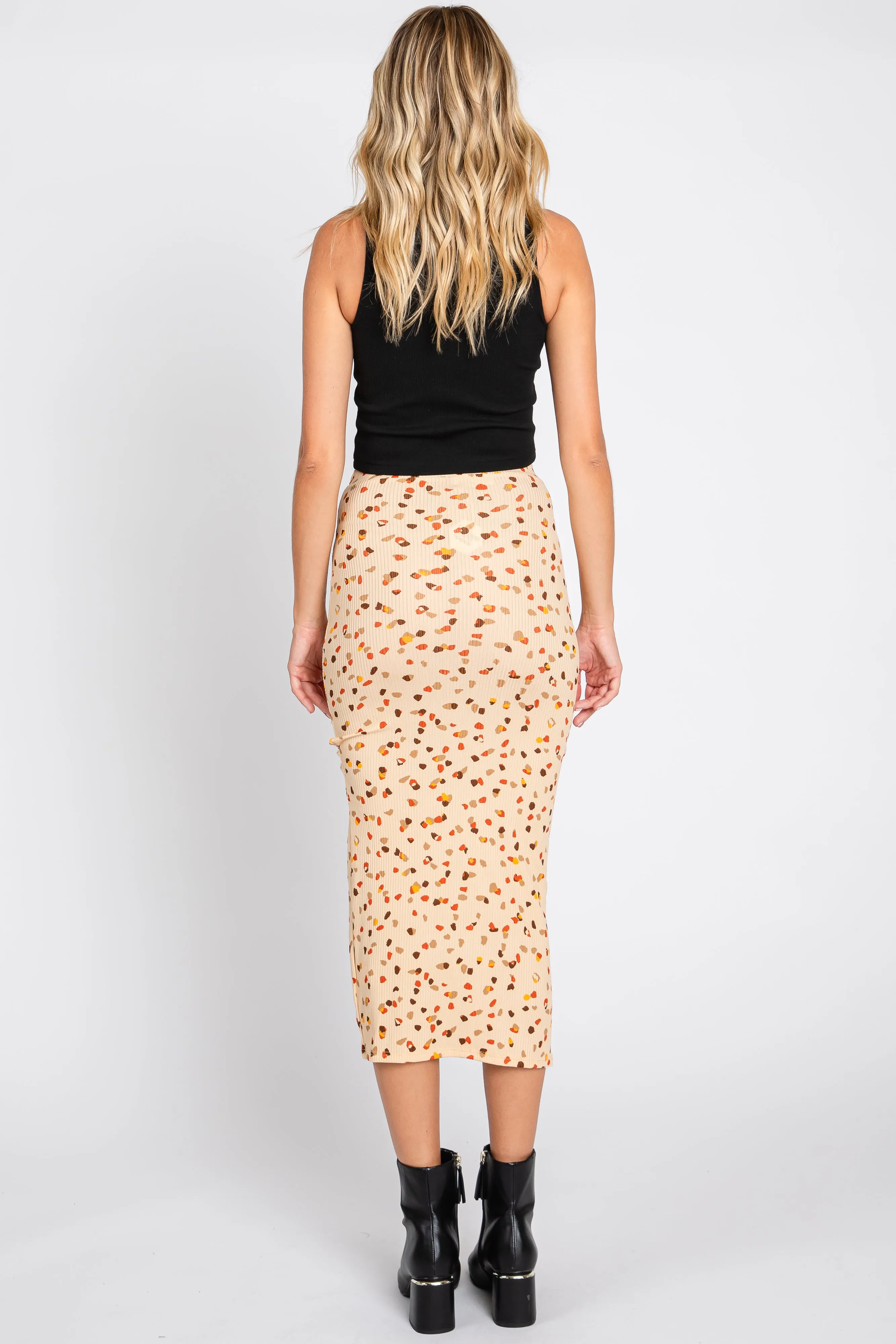 Beige Ribbed Side Slit Drawstring Midi Skirt sold by Pinkblush product image thumbnail 3