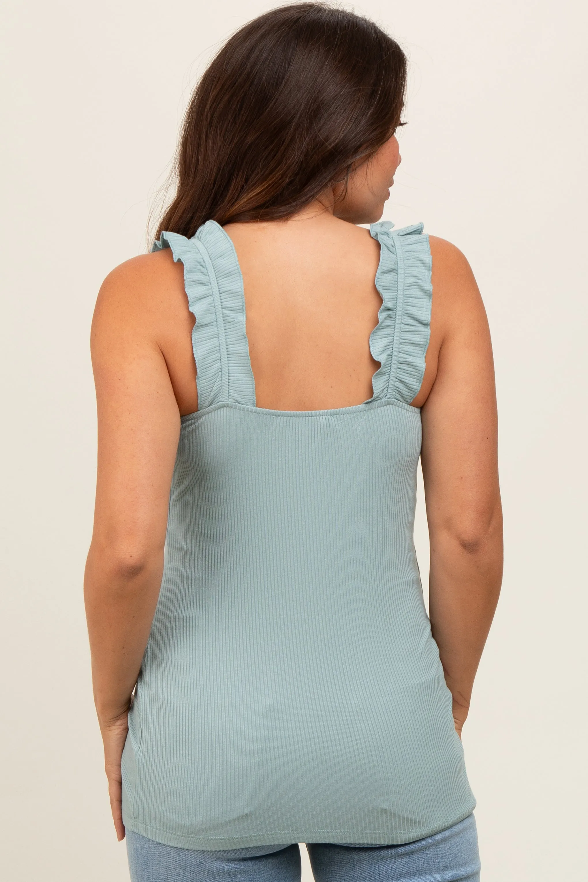 Mint Ribbed Ruffle Strap Sleeveless Maternity Top sold by Pinkblush product image thumbnail 3