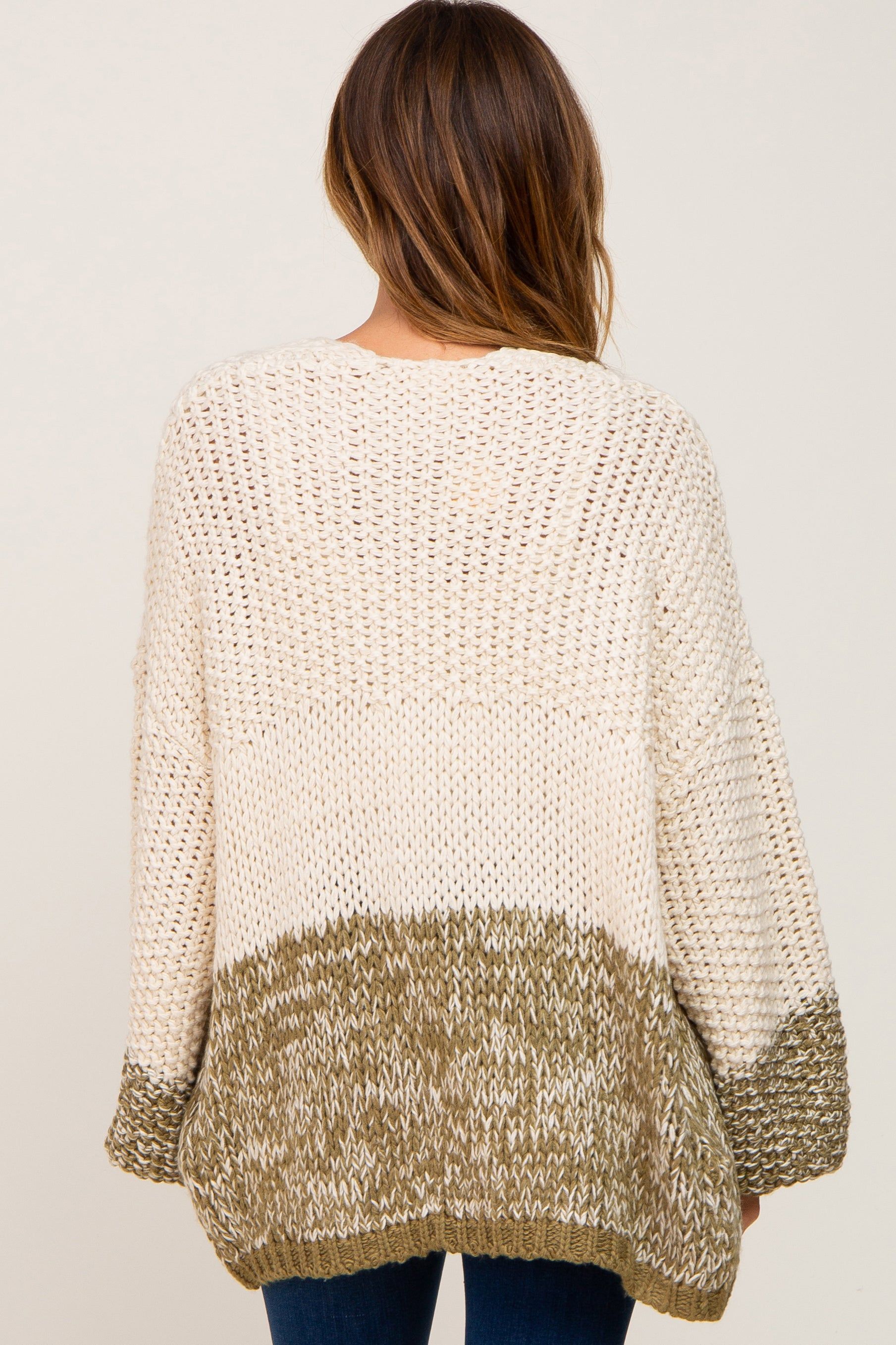 Olive Open Knit Color Block Cardigan sold by Pinkblush product image thumbnail 3