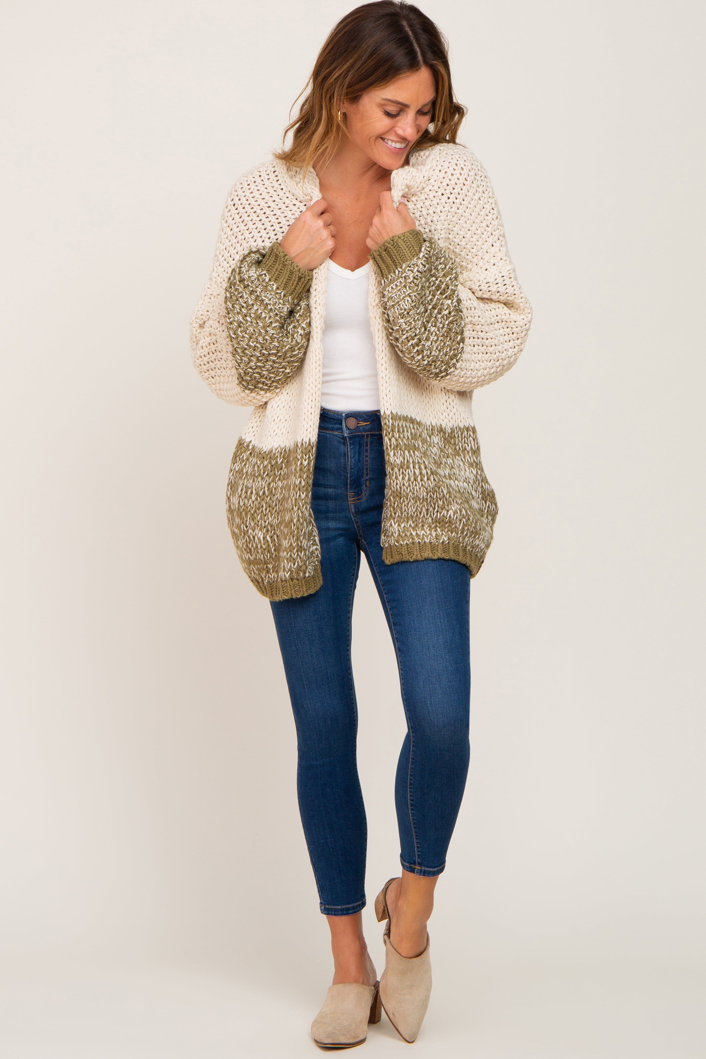 Olive Open Knit Color Block Cardigan sold by Pinkblush product image thumbnail 4