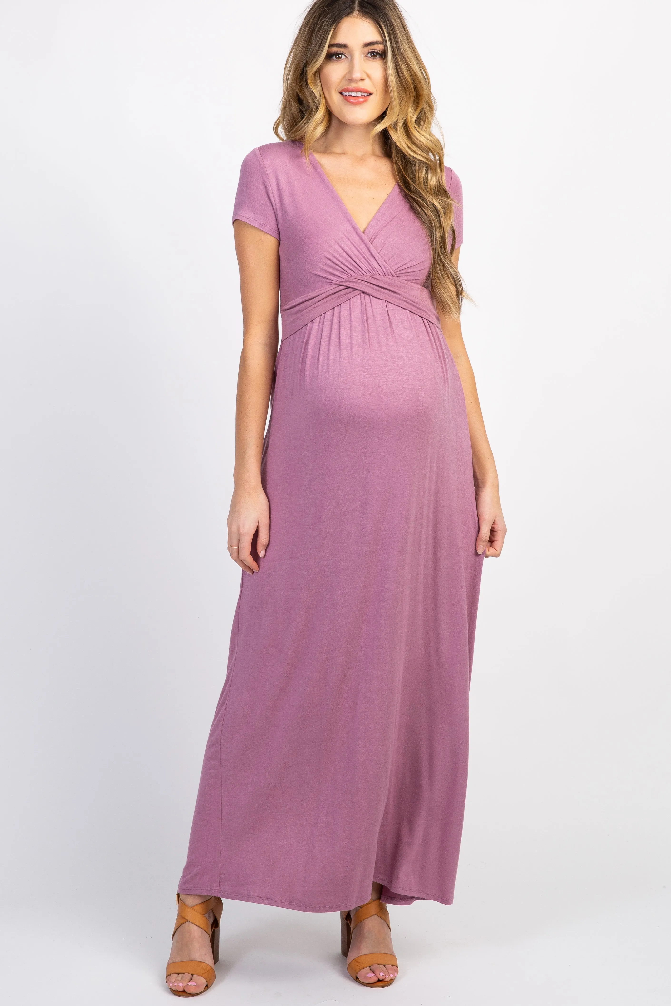 PinkBlush Mauve Draped Maternity/Nursing Maxi Dress sold by Pinkblush