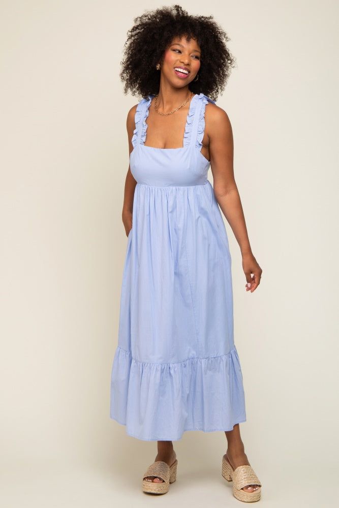 Light Blue Ruffle Accent Back Tie Midi Dress sold by Pinkblush product image thumbnail 4