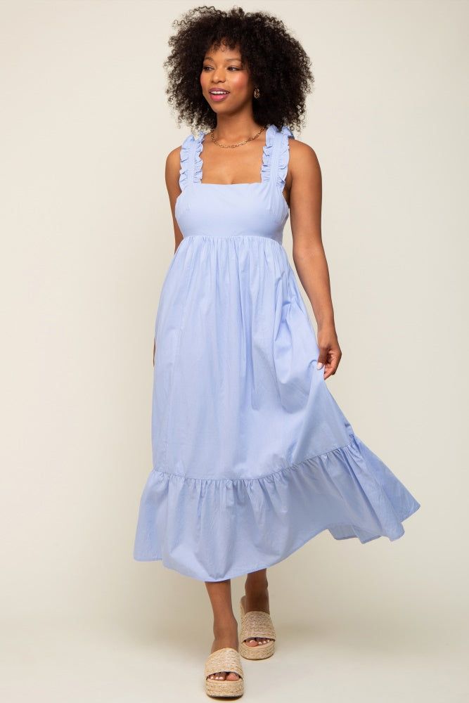 Light Blue Ruffle Accent Back Tie Midi Dress sold by Pinkblush