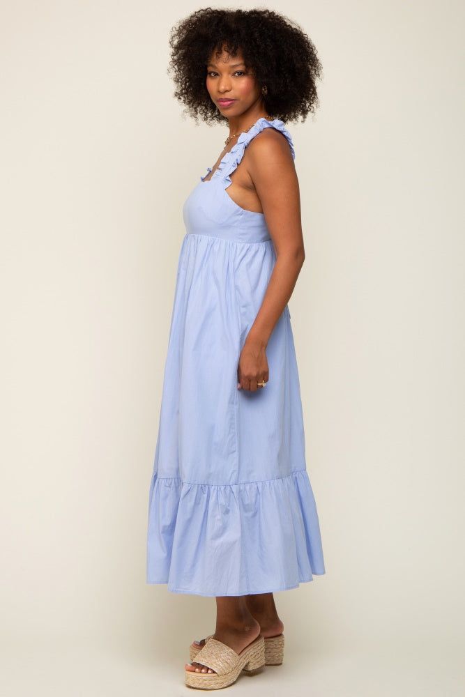 Light Blue Ruffle Accent Back Tie Midi Dress sold by Pinkblush product image thumbnail 2