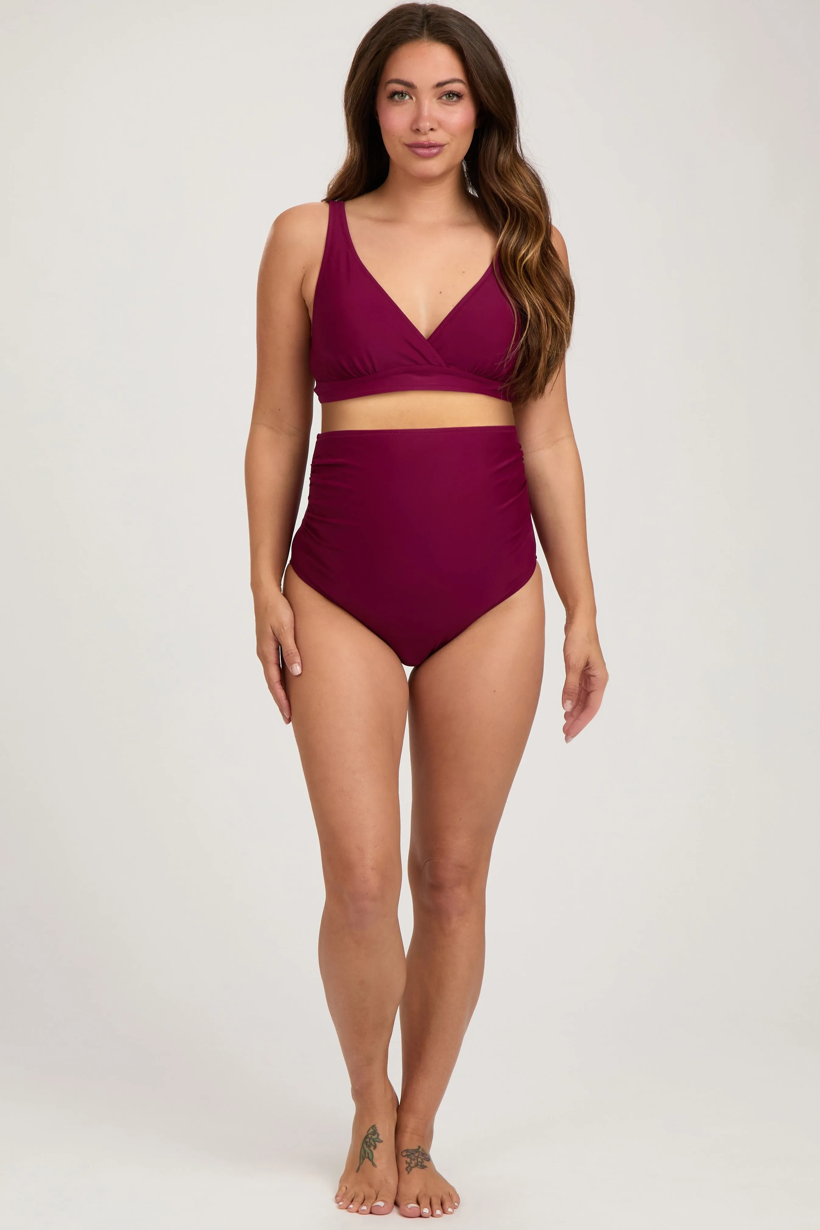 Burgundy High Waist Maternity Bikini Set sold by Pinkblush product image thumbnail 2