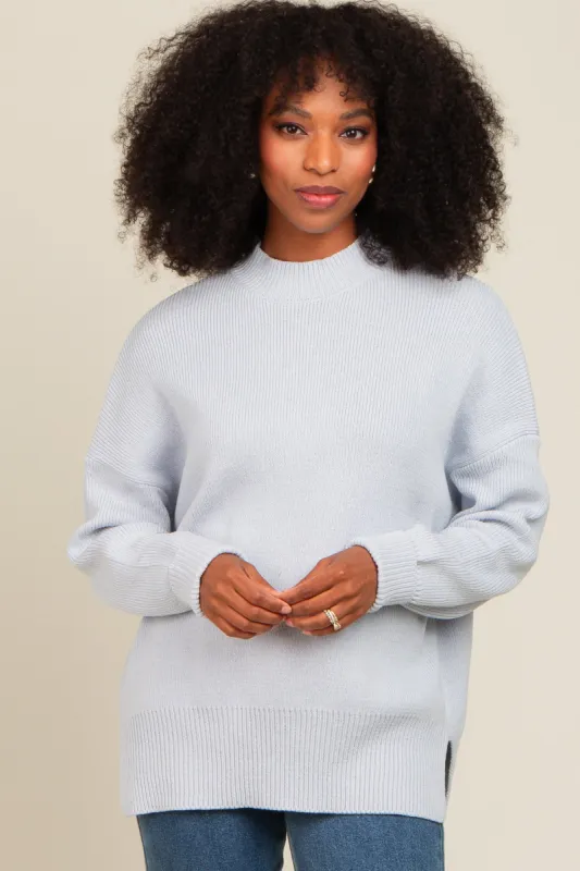 Light Blue Mock Neck Basic Sweater sold by Pinkblush