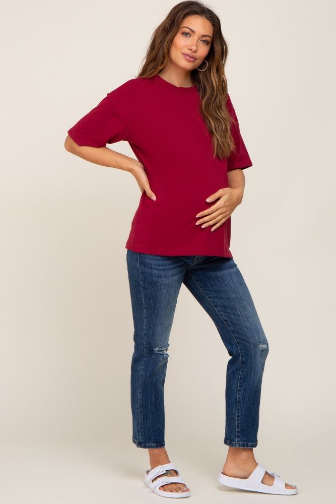 Burgundy Oversized Basic Maternity Tee sold by Pinkblush product image thumbnail 4