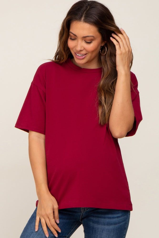 Burgundy Oversized Basic Maternity Tee sold by Pinkblush