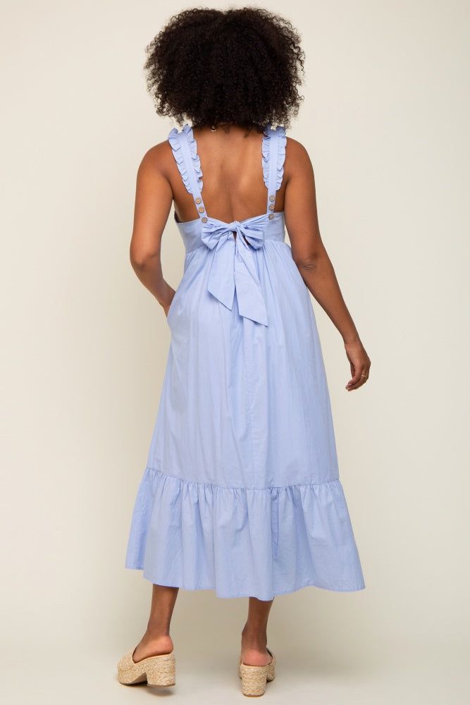Light Blue Ruffle Accent Back Tie Midi Dress sold by Pinkblush product image thumbnail 3
