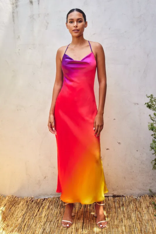 Sunset Ombre Criss Cross Back Maxi Dress sold by Pinkblush