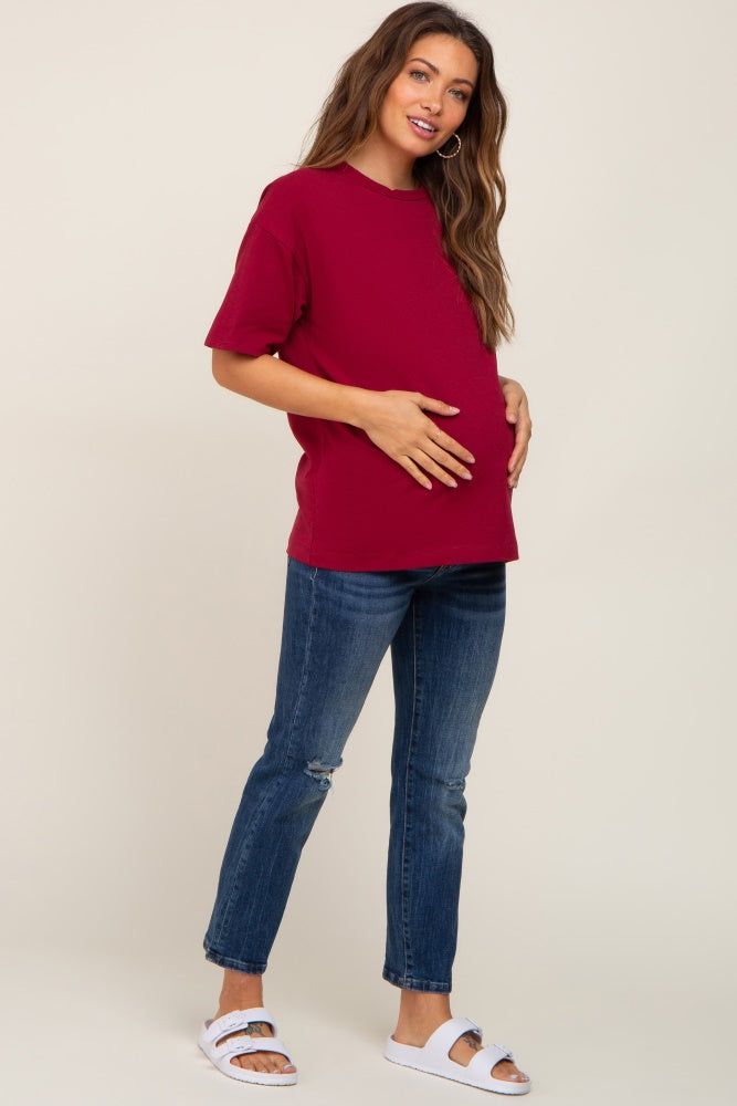 Burgundy Oversized Basic Maternity Tee sold by Pinkblush product image thumbnail 5