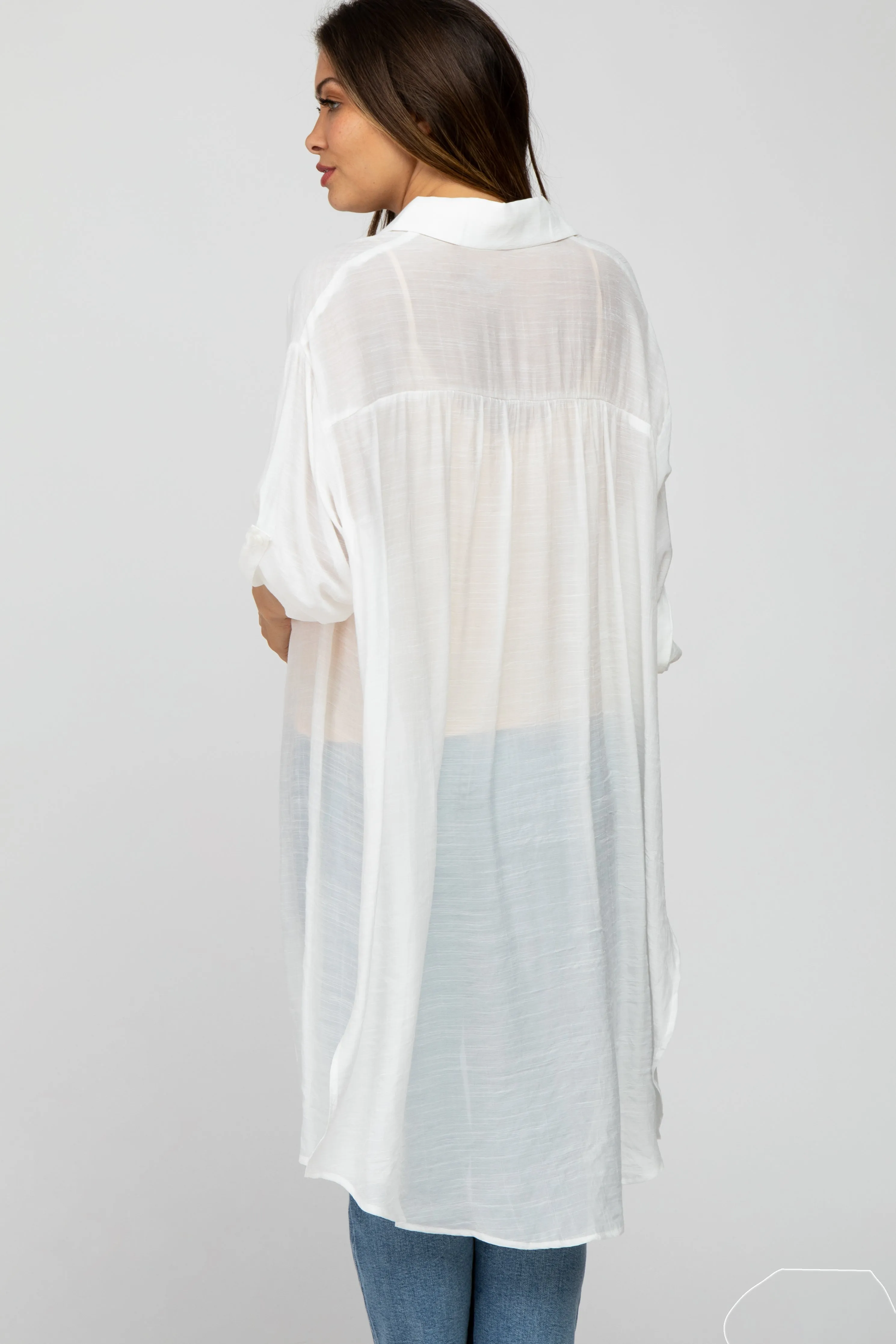 Ivory Button Front Side Slit Oversized Maternity Blouse sold by Pinkblush product image thumbnail 4