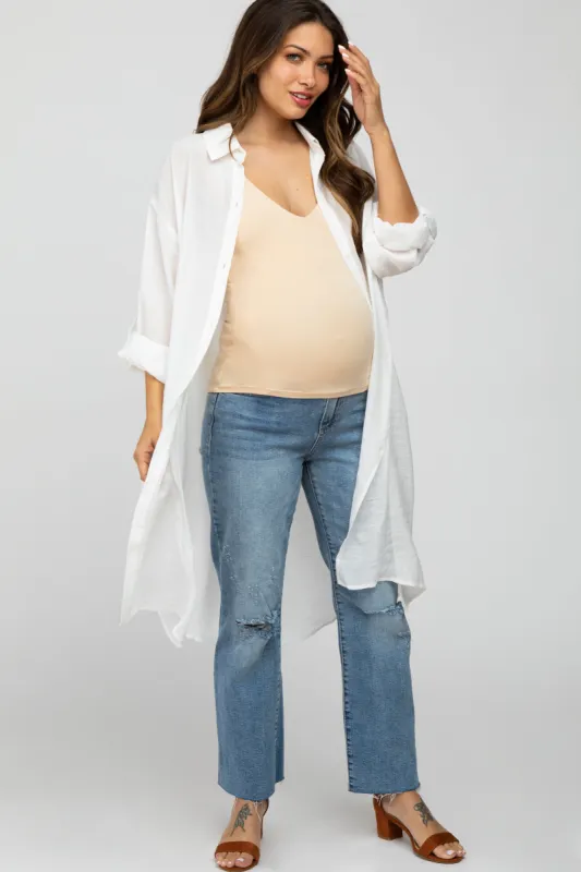 Ivory Button Front Side Slit Oversized Maternity Blouse sold by Pinkblush